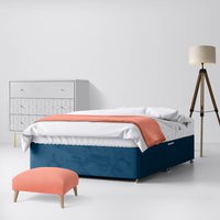 Classic Blue Marine Velvet Fabric 2 Drawer Same Side Divan Bed - 4ft6 Double